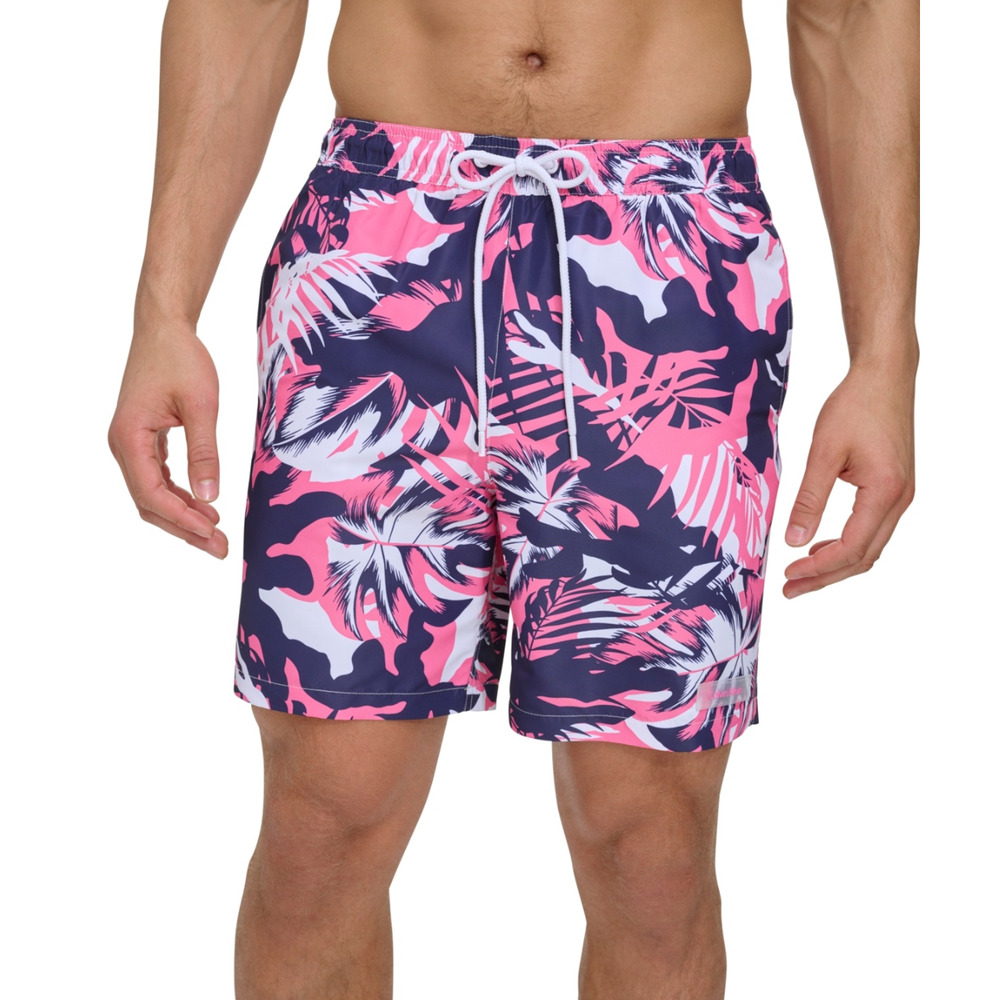 Calvin Klein Men Island Camo Printed 7" Swim Trunks Pink Size S